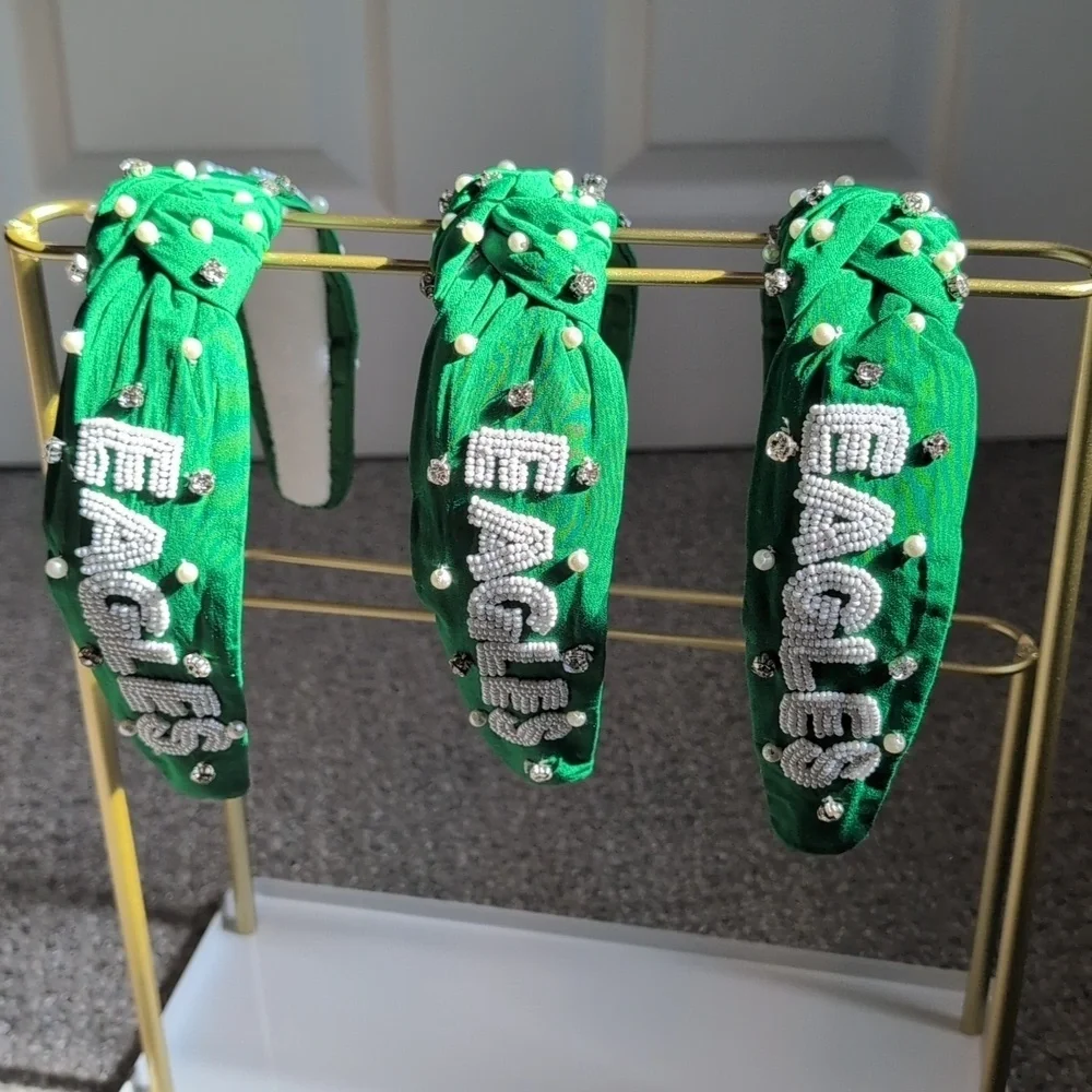 Go Birds Kelly Green Philadelphia Eagles beaded Pearl and Embellished Headband